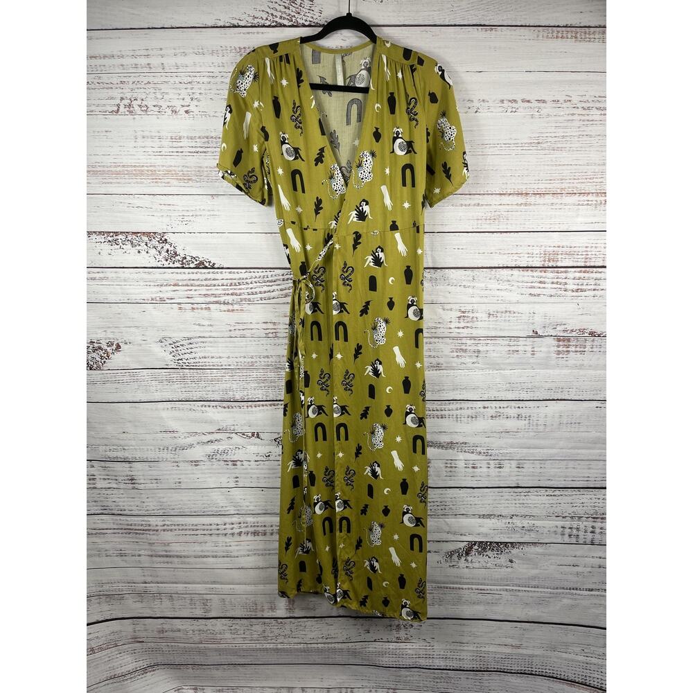 Mata Traders Brea Wrap Dress Womens XS Green Novelty Print Maxi Tencel Boho - Picture 5 of 16